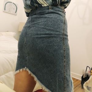 1990’s fringe denim skirt a line jean midi